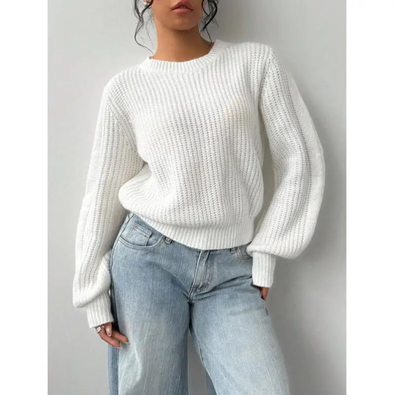 

New K 98494 Women's Casual Color round Ne Long Sve Knitted Sweater Comfortable Coolmax Fiber Ciwalk Inner Wear