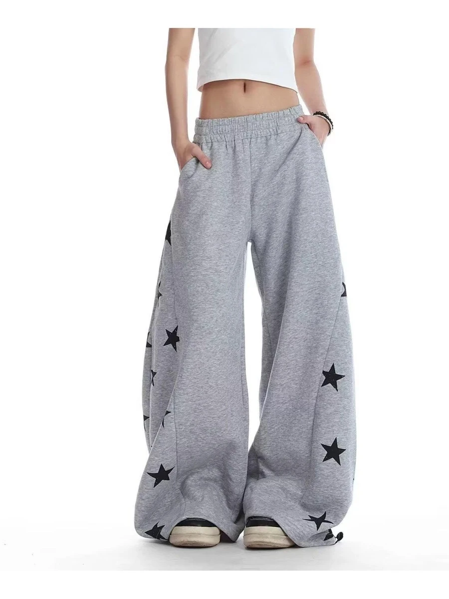 Dopamine Yellow Five-Pointed Star Pure Cotton Wide Leg Pants Women's Spring New American Casual Dancing Floor-Length Trousers