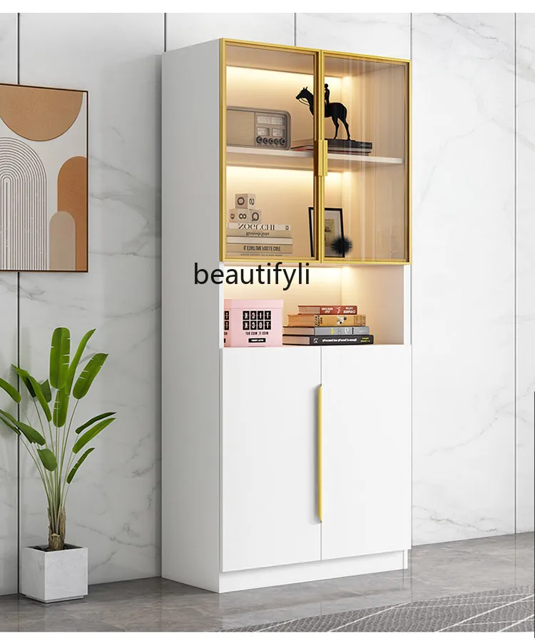 Solid Wood Bookcase with Glass Door Entire Wall Living Room Bookshelf Floor Standing Storage Cabinet Showcase