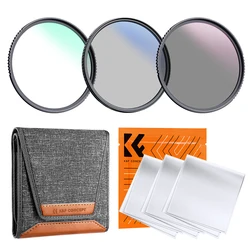 K&F Concept MCUV CPL Polarizer Neutral Density Filters ND4 Lens Filter Kit 37mm-82mm with Cleaning Cloth and Bag for Camera lens