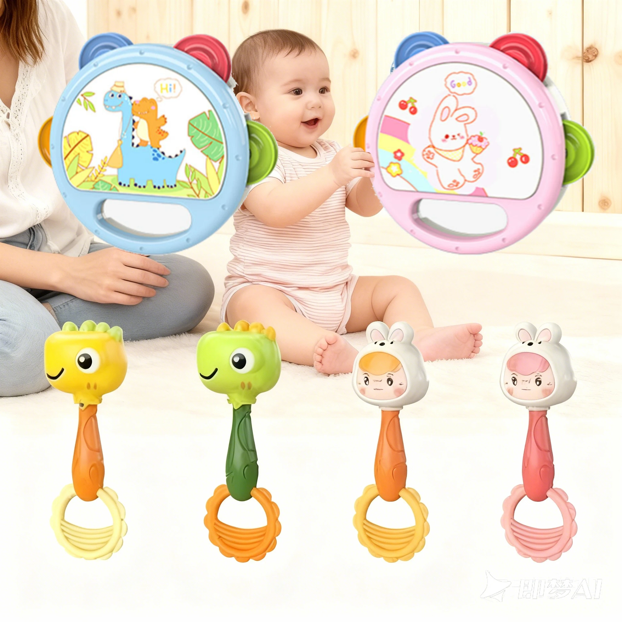 

18 Months Baby Toys Musical Instruments 2/1PCS Montessori Music Drum Rattle Kids Early Educational Play Game for Boy Girl