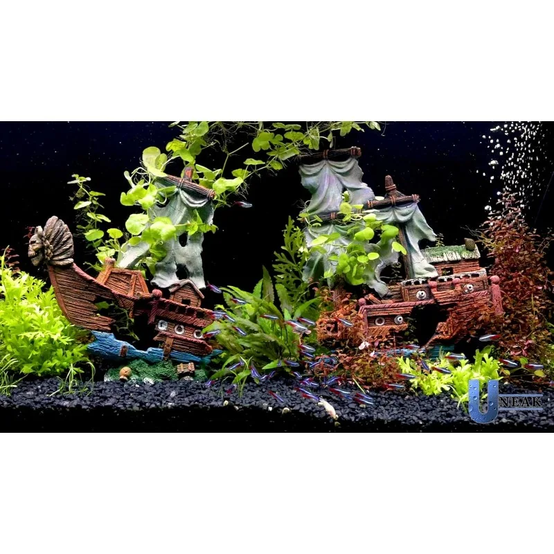 Large Shipwreck Aquarium Decorations Ornament w/Sail (2 Pieces) 20 Gallons high and Larger Fish Tank, Sunken Ship Decora