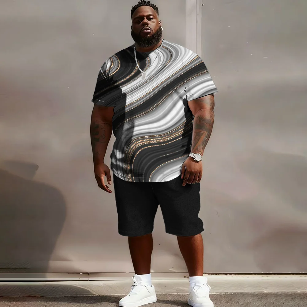 

S-9xl plus size Big & Tall Short Sleeve Set with Iridescent Flair - Lightweight Cotton Blend, Minimalist Rainbow Sheen,