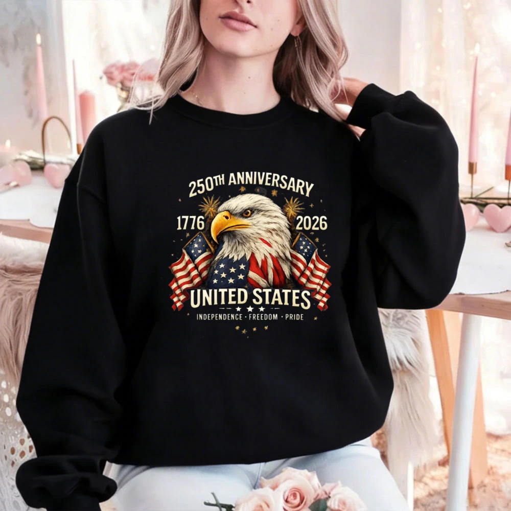 

Памятные толстовки с длинными рукавами ко 250-летию Дня независимости США, с изображением патриотического орла, 1776–2026 гг., для сохранения тепла