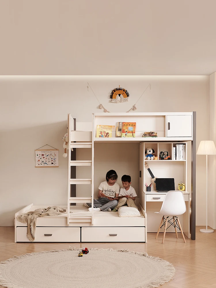 

Upper and lower staggered wardrobe integrated high and low child and mother with desk dislocation children's small apartment