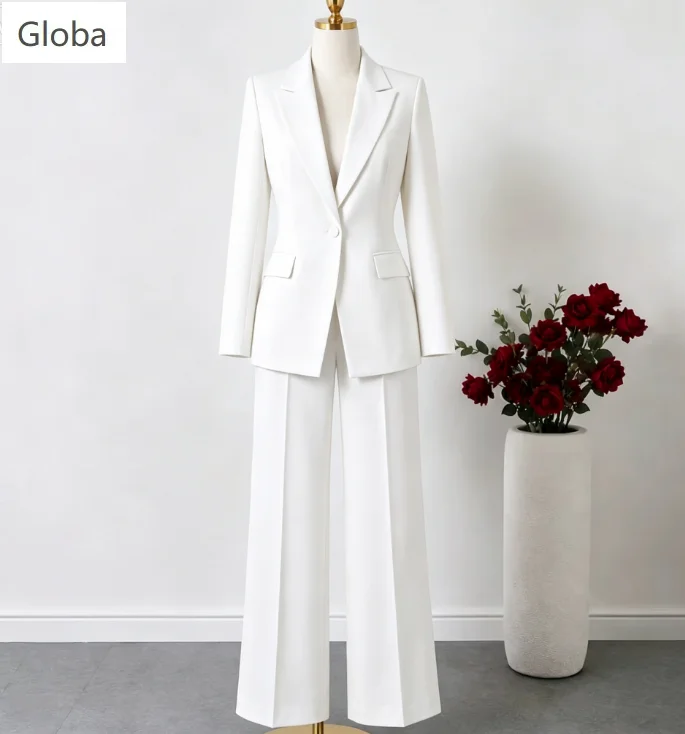 Lemon Yellow Women Suits 2 Piece Jacket Pants Sets Single Button Business Fashion Party Blazer Wide Leg Trouser Customized