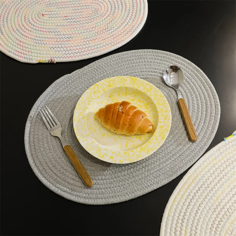 

Large Oval Cotton Placemat Insulated Non-slip Dinner Table Mat Kitchen Pot Plate Hot Pad Japanese Korean Style Table Decoration