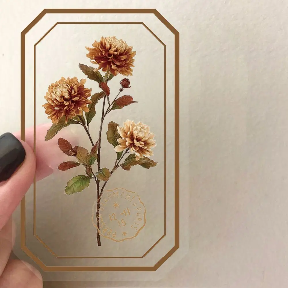 50pcs Vintage Dried Flower Stickers Transparent Retro PET Decals Aesthetic Waterproof for Journaling Scrapbooking DIY Crafts