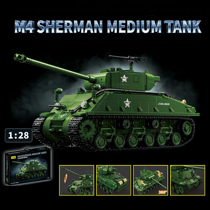 

1682PCS M4 Sherman Tank Building Blocks – American Medium Armor Bricks Model, STEM Desktop Decor for Kids Adult Military Fans