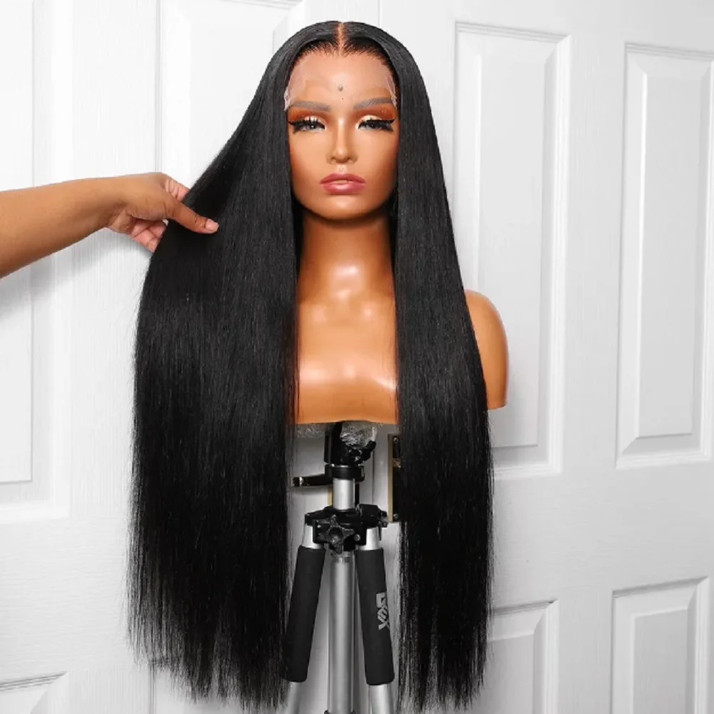 

Soft 180Density Natural Black Glueless Straight Lace Front Wig For Women BabyHair 26Inch Long Heat Resistant Preplucked Daily
