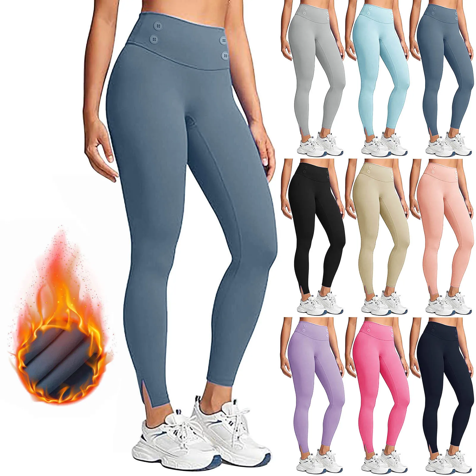 

Autumn Winter Ladies Casual Fashion High Waisted Solid Color Yoga Pants Women Slimming Leggings Female Warm Sport Pants