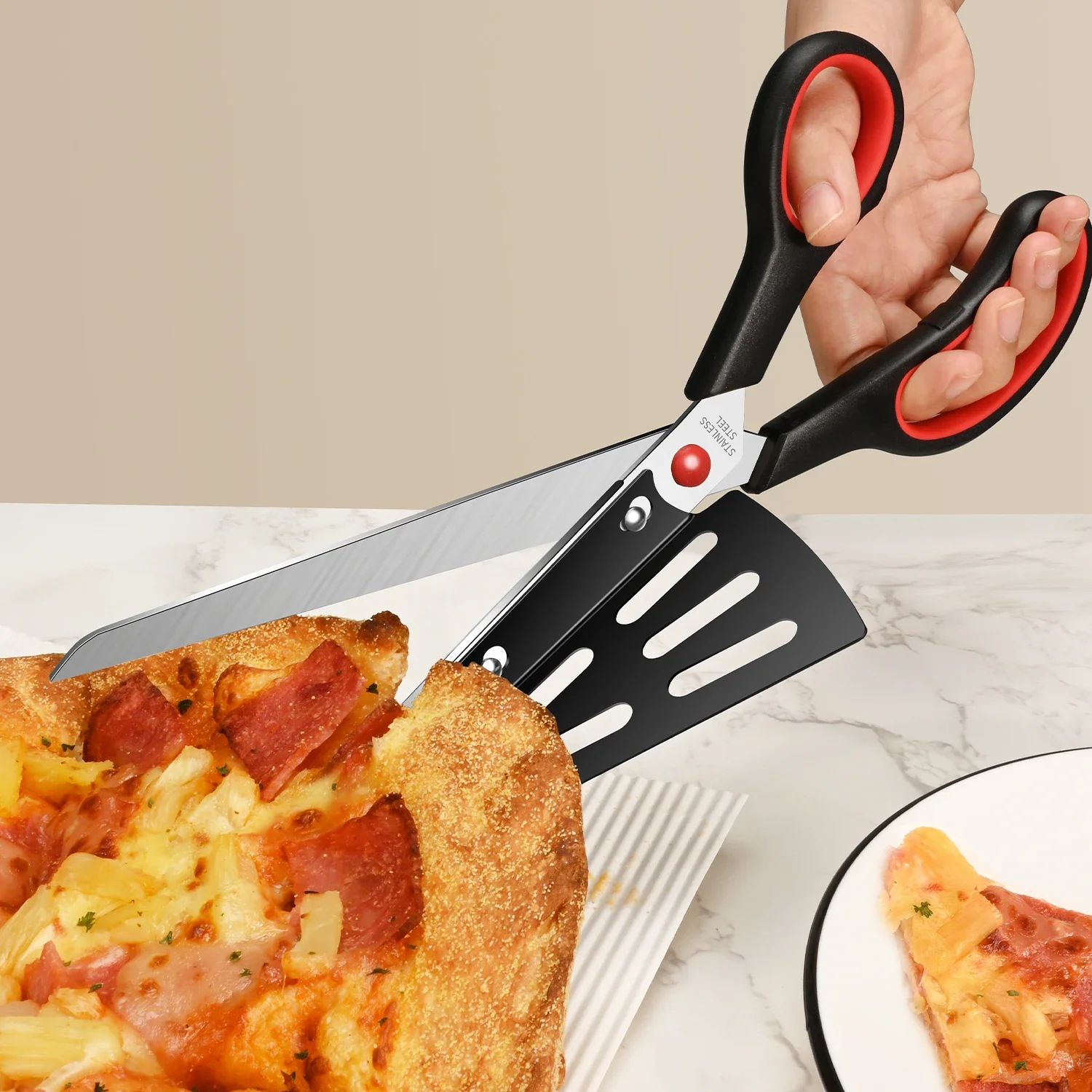 مقص مجرفة بيتزا من الفولاذ المقاوم للصدأ قابل للفصل ، مقص طعام 2 في 1 ، مقص خبز مطبخ ، منزلي