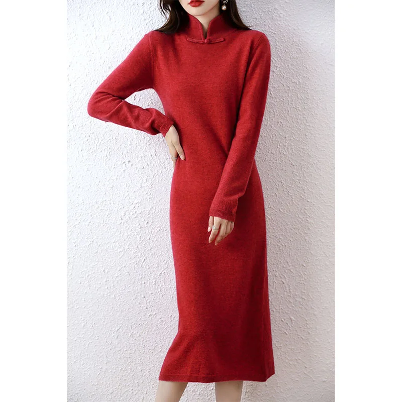 

Cashmere Womens Sweater Knitted Dresses 100% Merino Wool Autumn Winter New Warm Elegant Long Dress Female Vintage Skirt Clothing