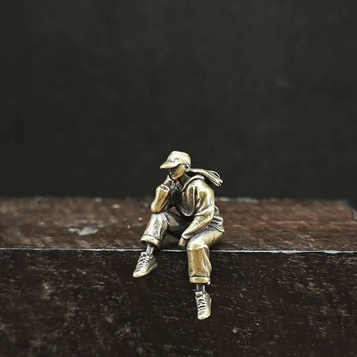 Brass Miniature Sitting Figure Poetic Home Decor MicroOrnament Tiny Sculpture Collector's Item Desk