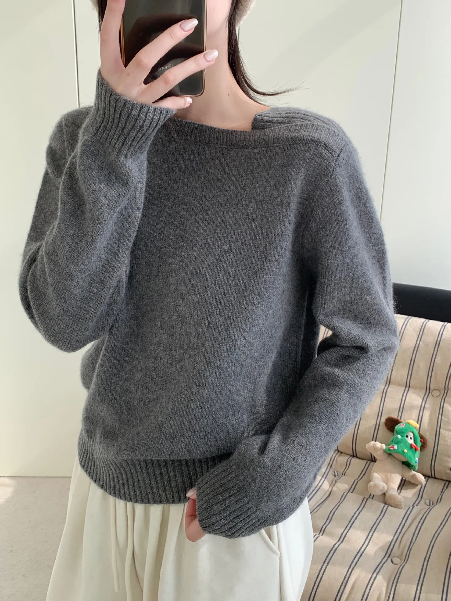 Wollen trui effen kleur gebreide trui met één schouder top zachte kleverige wollen wasbeer fluwelen trui