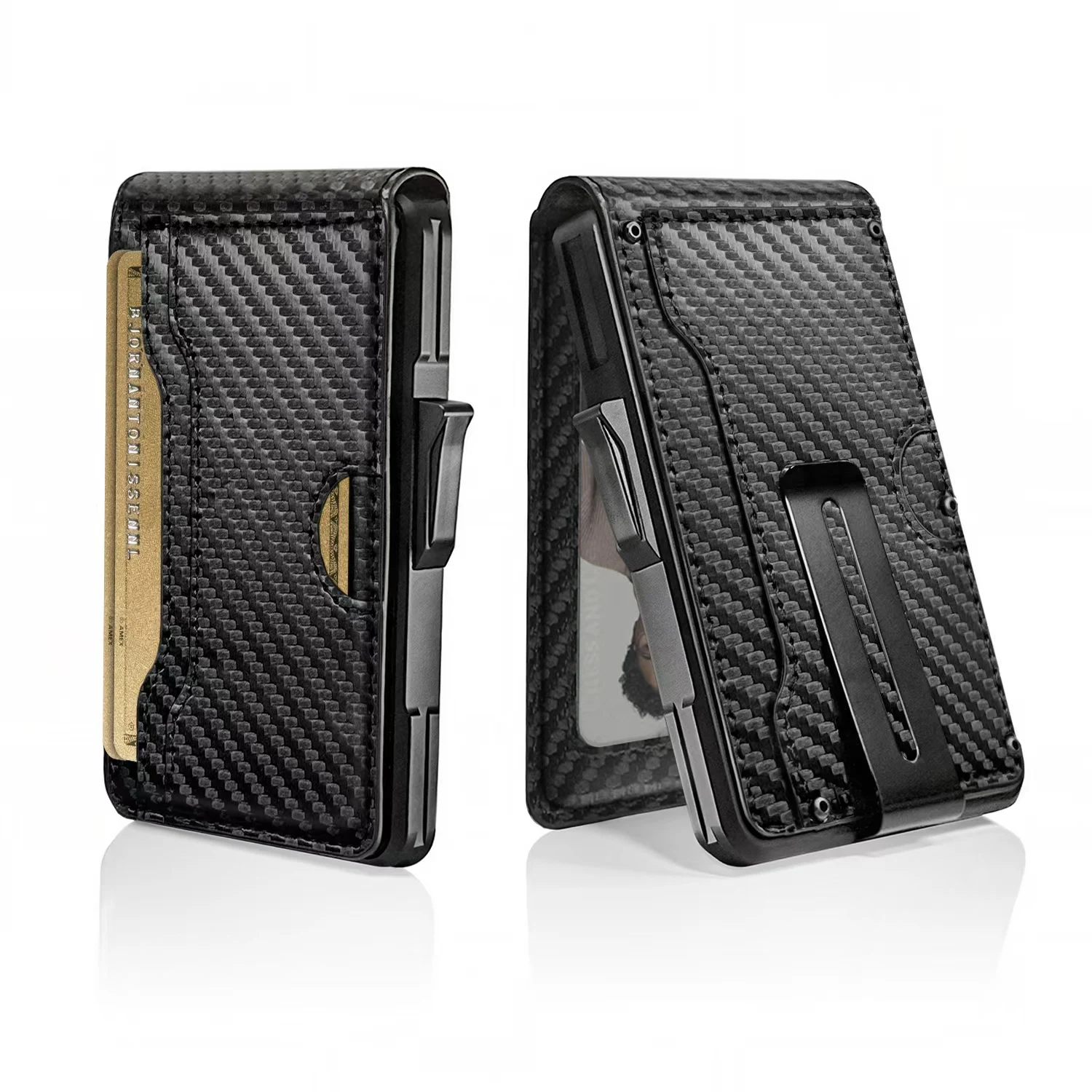 

Wallet for Men, Minimalist Slim Mens Wallet with Money Clip, RFID Blocking Smart Pop Up Card Wallet , Metal Credit Card Holder