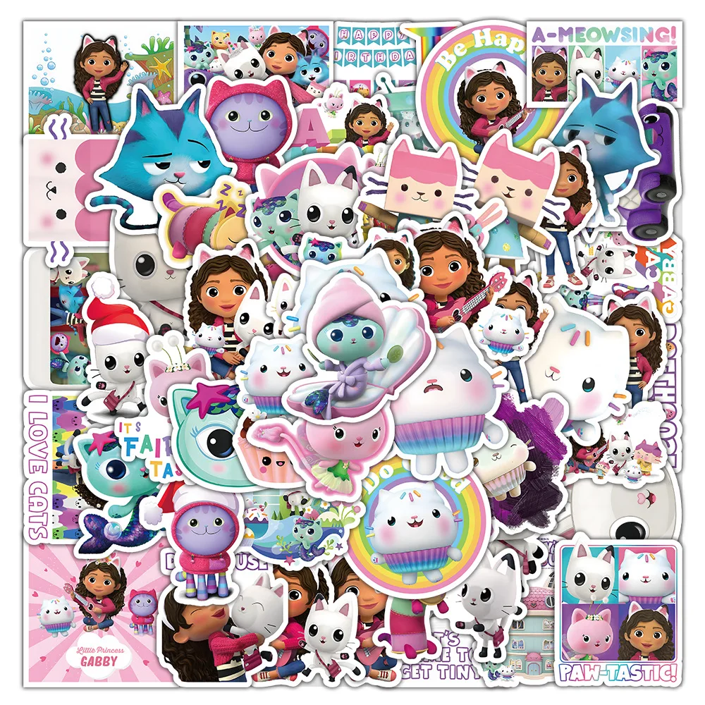 10/30/50/100PCS Gabby's Dollhouse Stickers Children's Animation Sticker Scraobook Luggage Laptop Guitar Bike Decals Cartoon Toy