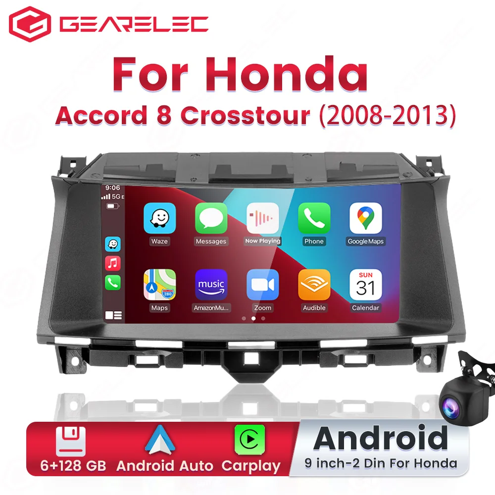 Автомагнитола для Honda Accord 8 Crosstour 2008-2013 Android 12, мультимедийный плеер с навигацией, GPS, Wi-Fi, DSP, ASP, Авторадио, Carplay, стерео