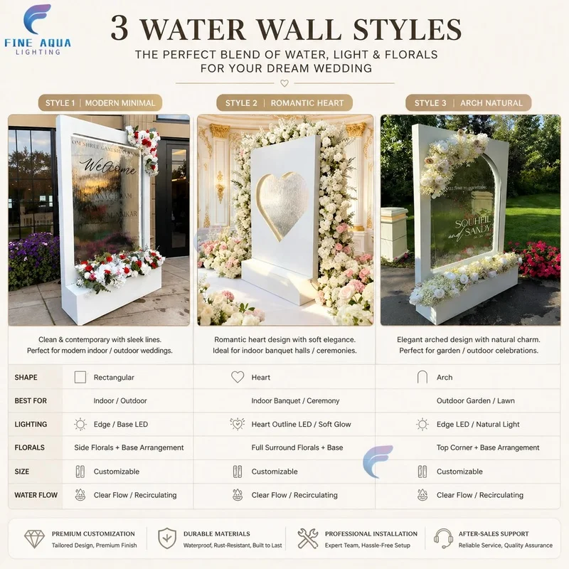 custom.Newest Welcome Wedding Sign Fountain Backdrop Waterfall Modern Stainless Steel Acrylic Wedding Decoration