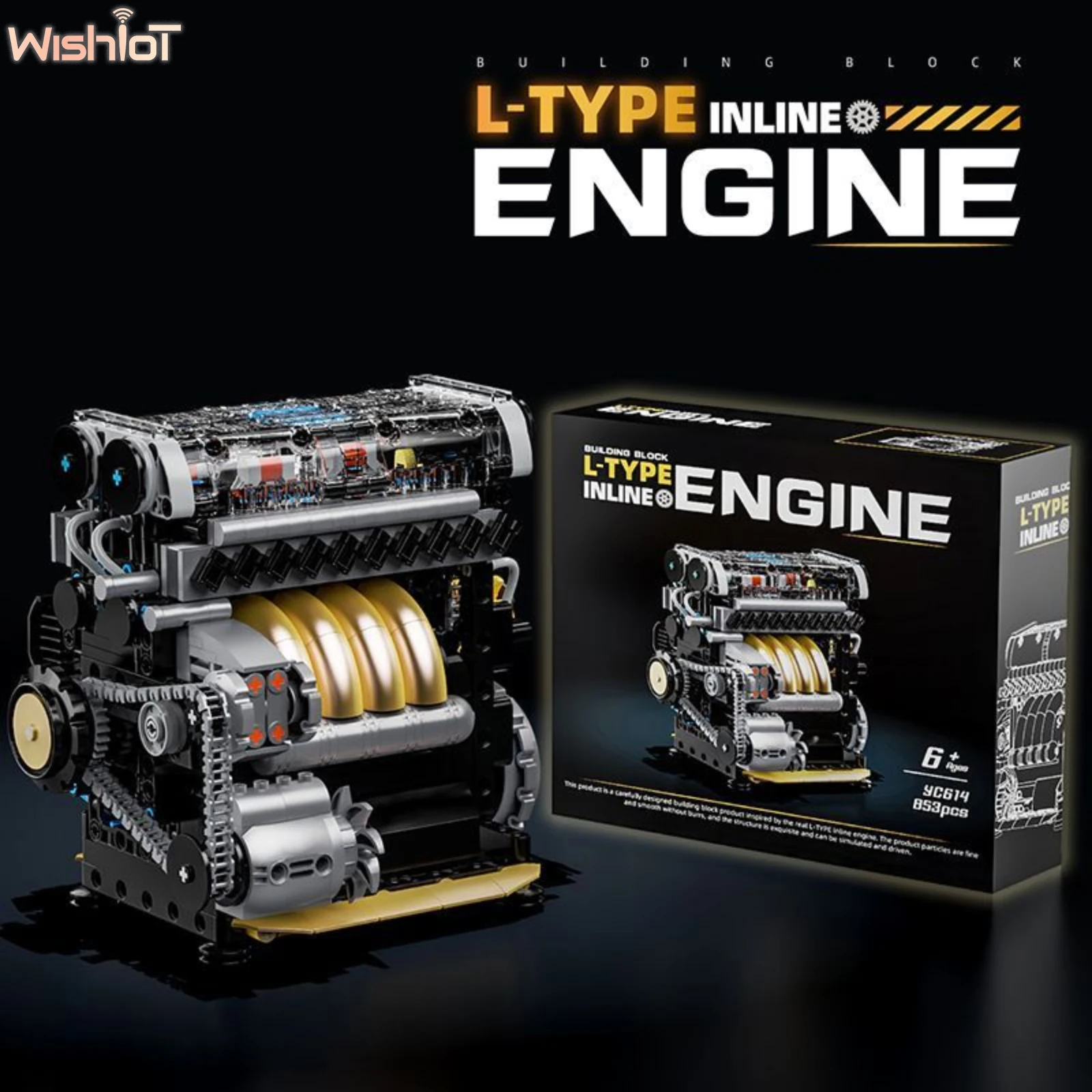 

853PCS L-Type Inline L4 Engine Building Blocks Simulation Mechanical Model Desktop Ornaments Assembly Toys Boys Creative Gifts