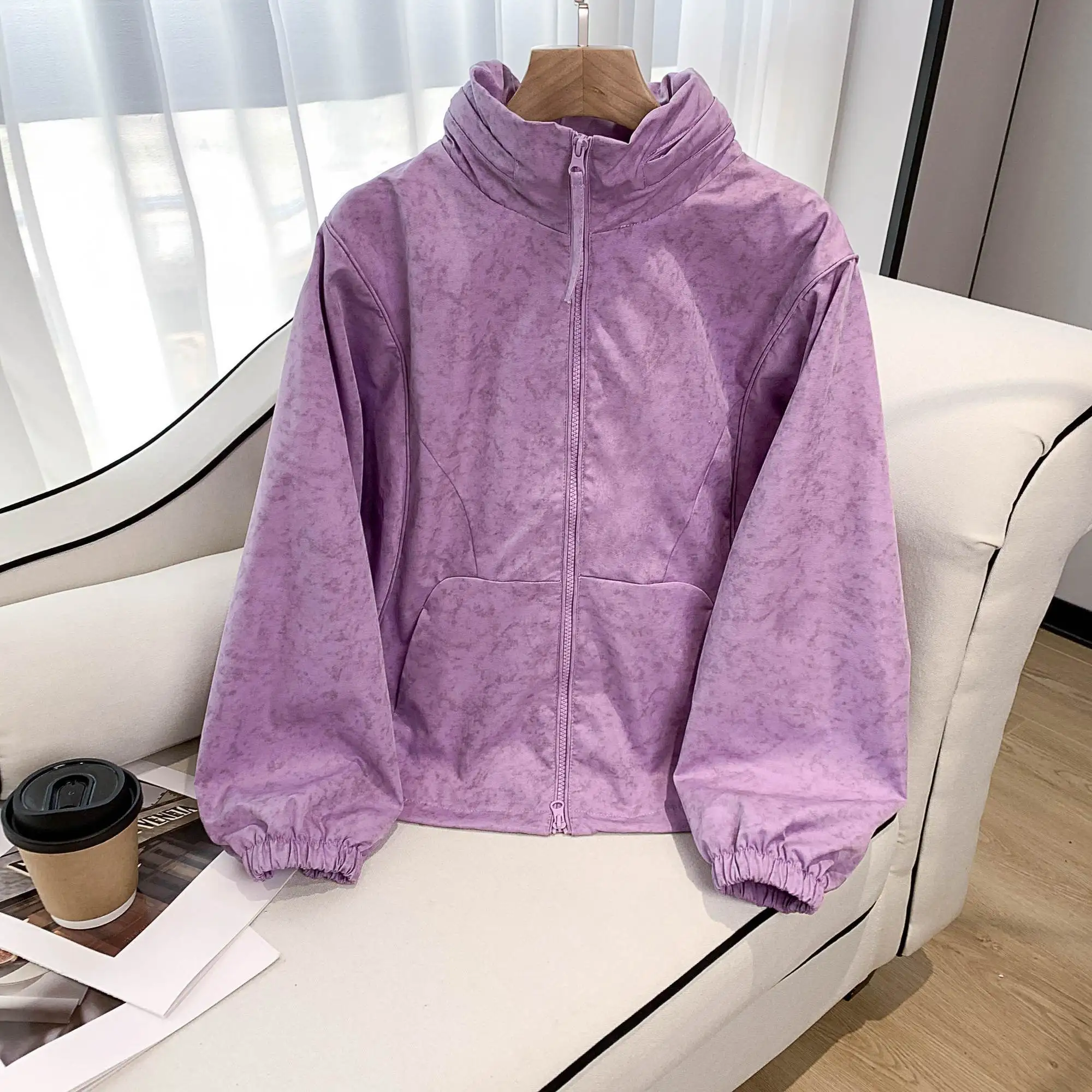 

Фиолетовая повседневная короткая дизайнерская куртка женская весенне-осенняя мода универсальный темпераментный топ тренд