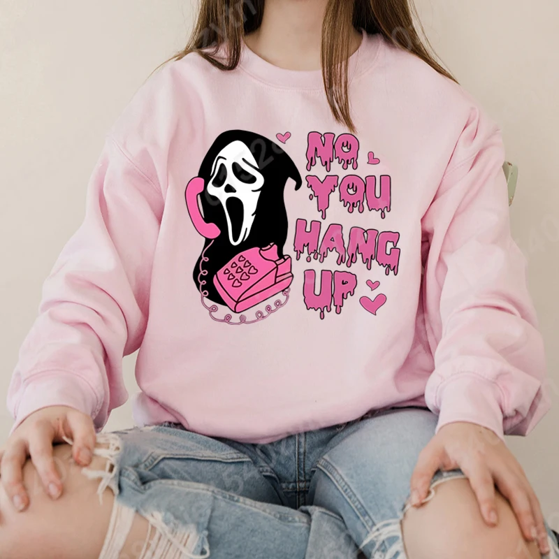 

Valentine's Day Ghost No You Hang Up Print O Neck Sweatshirts Women Fashion Casual Hoodless Pullover Pure Color Ladies Pullovers