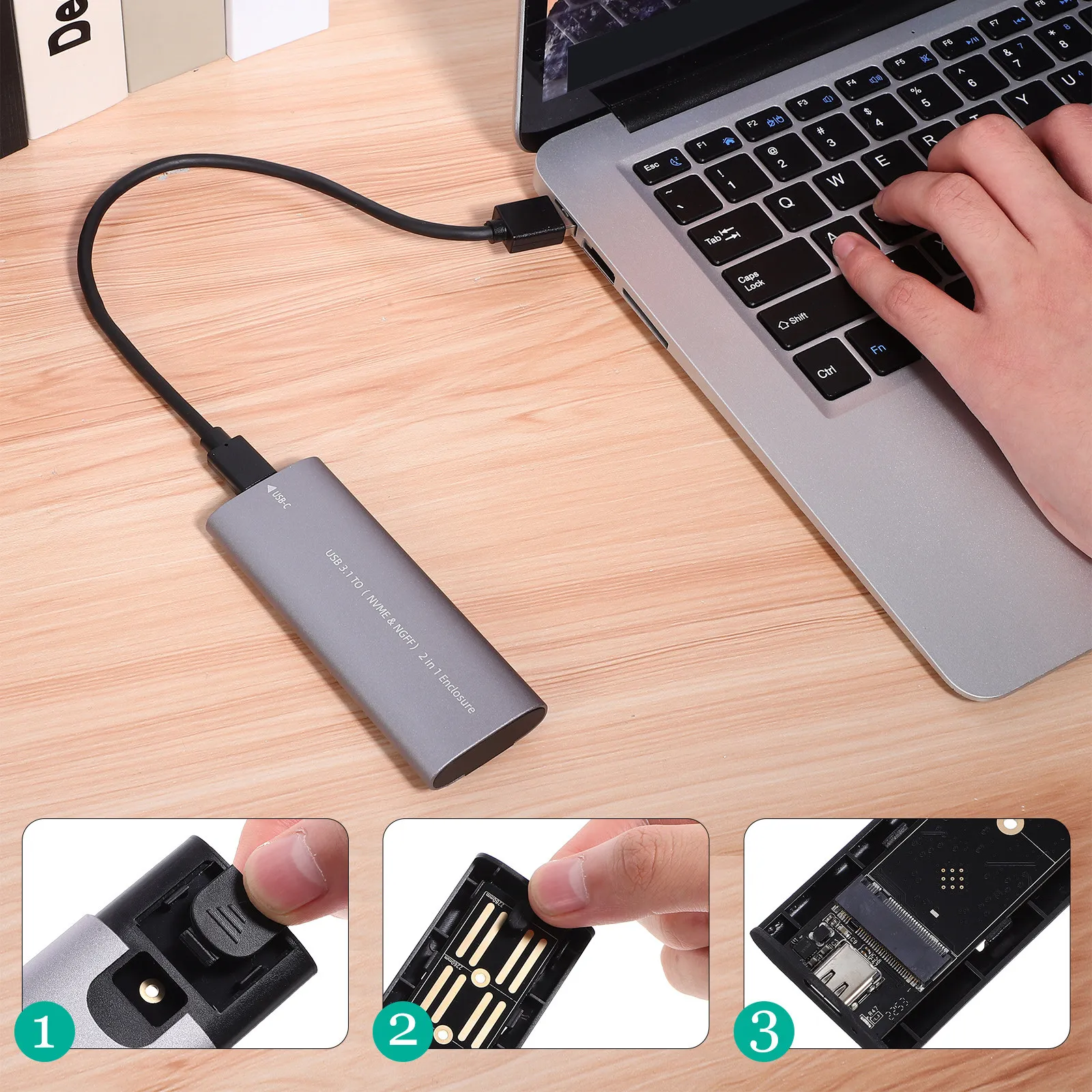 External Hard Disk Portable Solid State Drive USB 3.1 Type-C SSD Enclosure Compact Aluminum Alloy Shell High-Speed Mobile