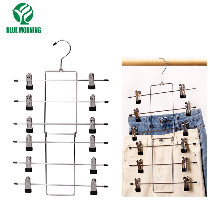 2Pcs Multi Layers Clothes Hanger Skirts Pants Shorts Bras Clothing Organizer Folding Metal Hangers with Clips Wardrobe Storage