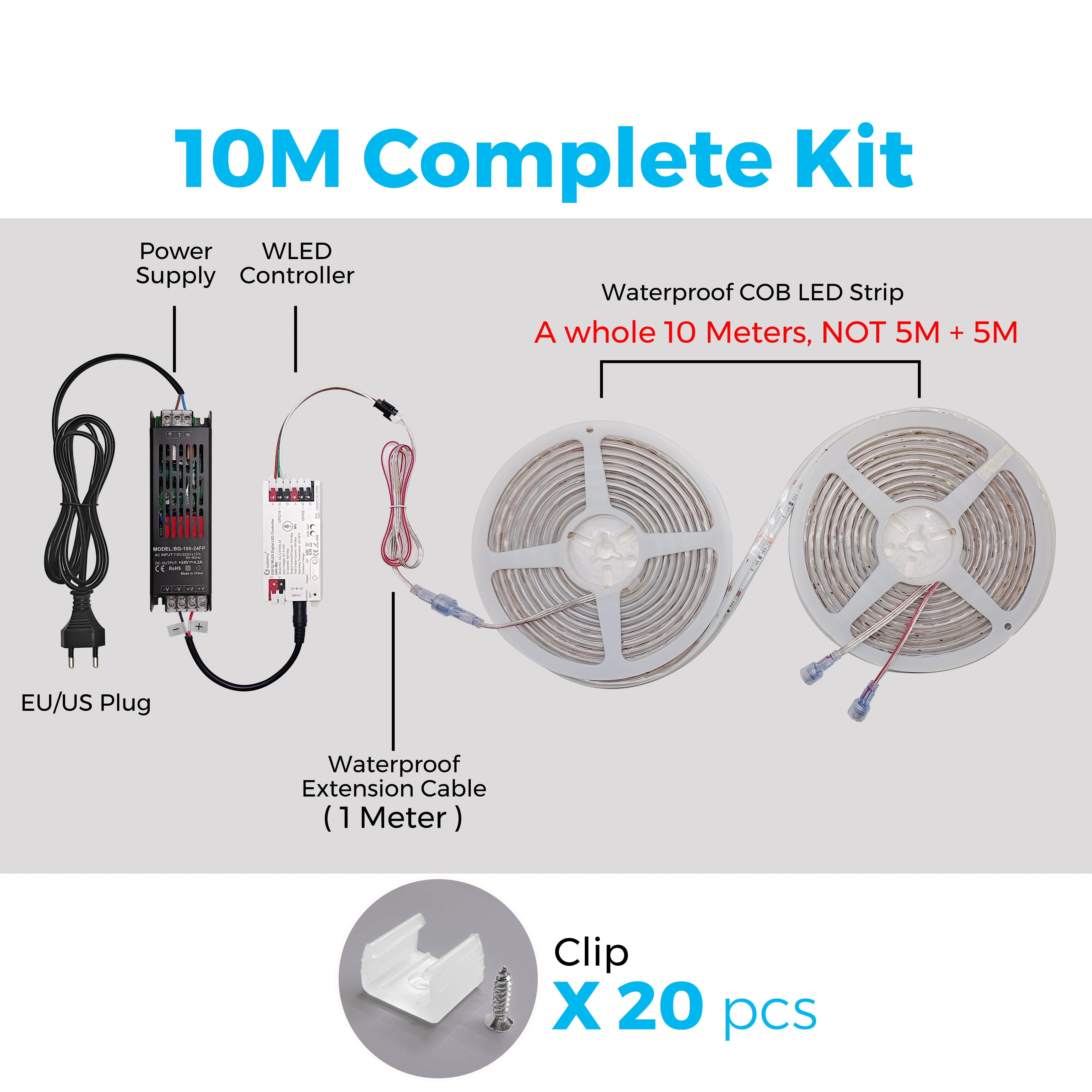 Wasserdichter WLED-Controller ESP32 RGBIC COB LED-Streifenlichtband-Kit Musik-Synchronisierung Funktioniert mit Alexa 24 V 5 10 15 20 25 30 40 Meter