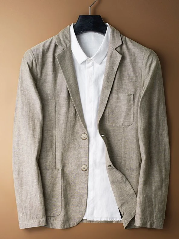 

Цветной тканый льняной мужской повседневный костюм Jaet, весна-осень, чистый льняной материал, цельный верхняя одежда с разрезом сзади