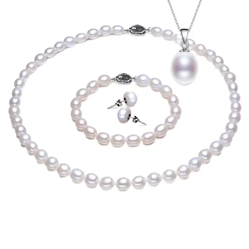 

NYMPH Pearl Jewelry Sets For Women Natural Freshwater Pearl Necklace Pendant Bracelet Earrings Fine Jewelry For Women T111