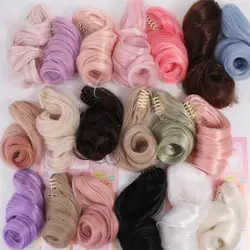 Langes lockiges Haar Baumwoll puppe chemische Faser Perücke klemmen Pferdes chwanz puppe langes lockiges Haar Pferdes chwanz bunt 20cm bjd sd Puppen haar