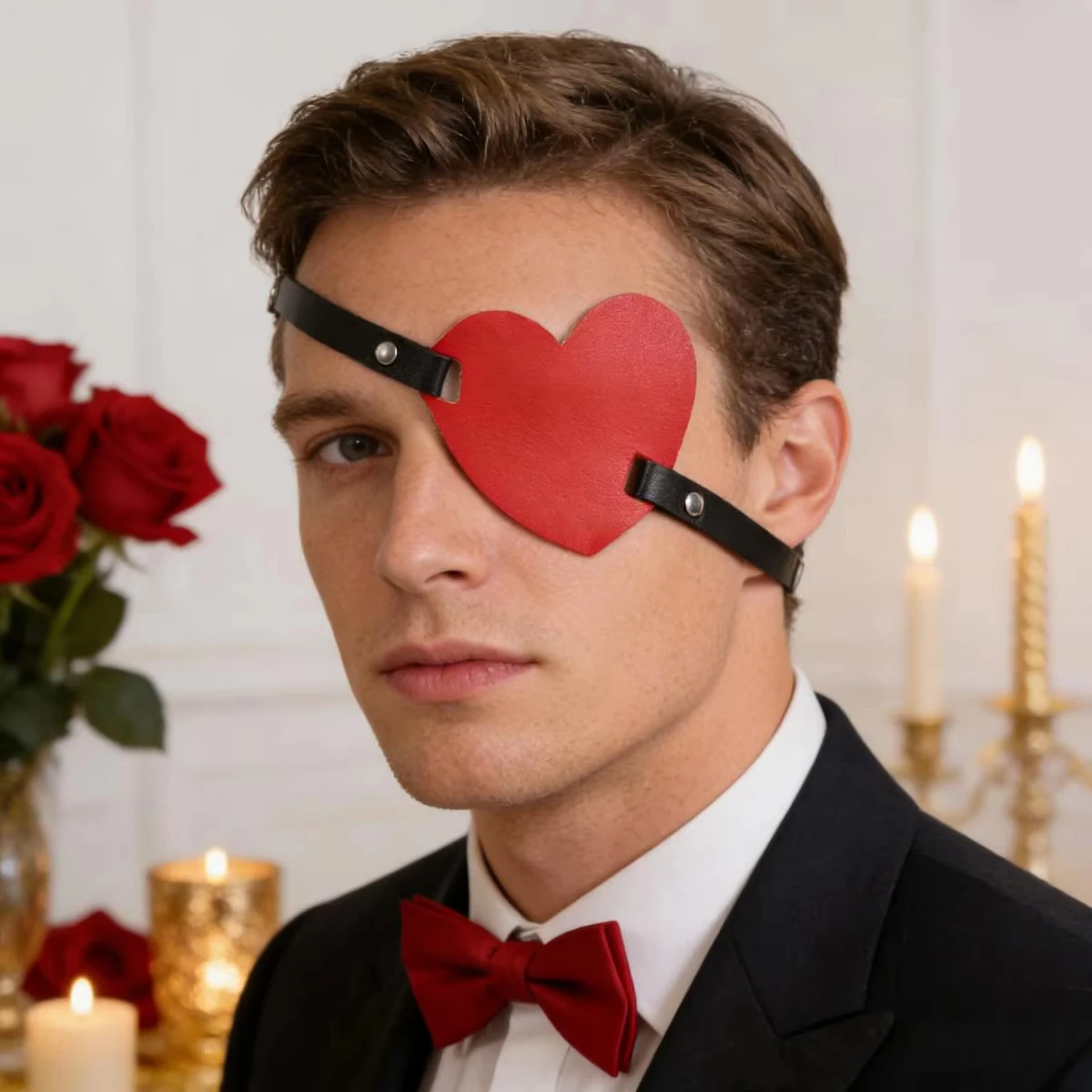 คอสเพลย์ผ้าปิดตาหัวใจสีแดง, ผ้าปิดตาหนังแบบกอธิคสำหรับผู้ชาย, ของขวัญวาเลนไทน์สำหรับเขา