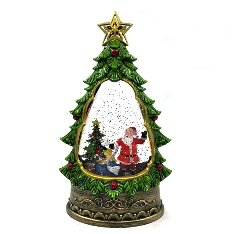 

Warm white Christmas crystal ball wind lantern with snow and music plastic candlestick lantern