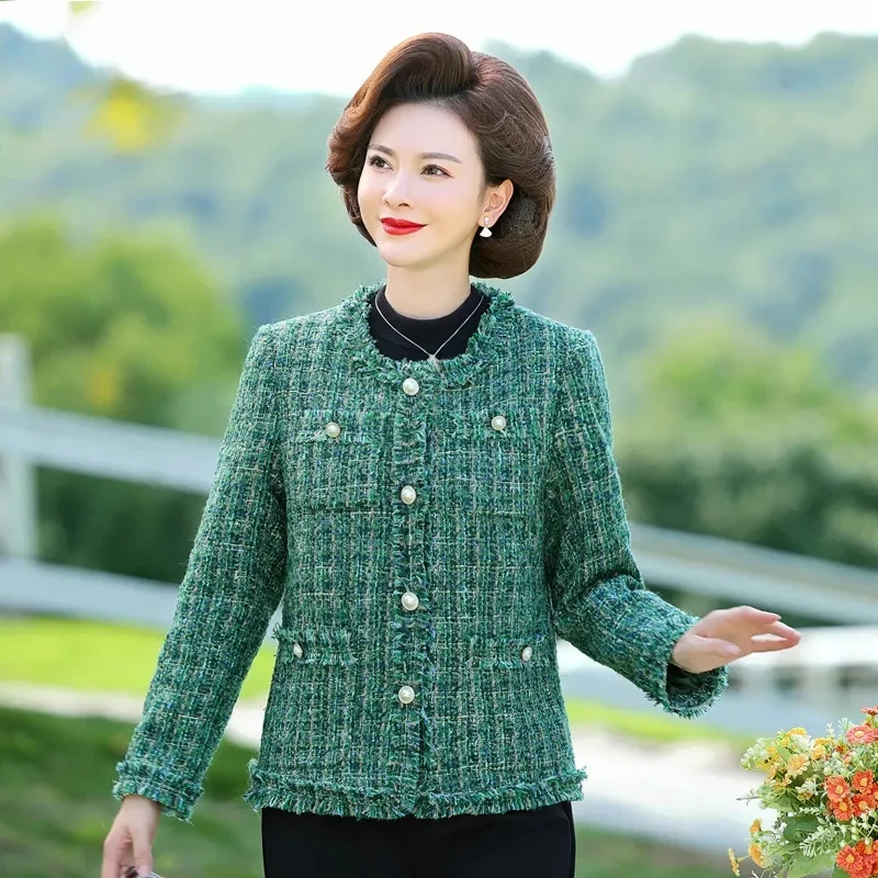 2023 Mom Autumn Coat New Middle aged Women's Temperament Small Fragrance Style Suit Top Noble Wife Spring Autumn Woolen Commuter