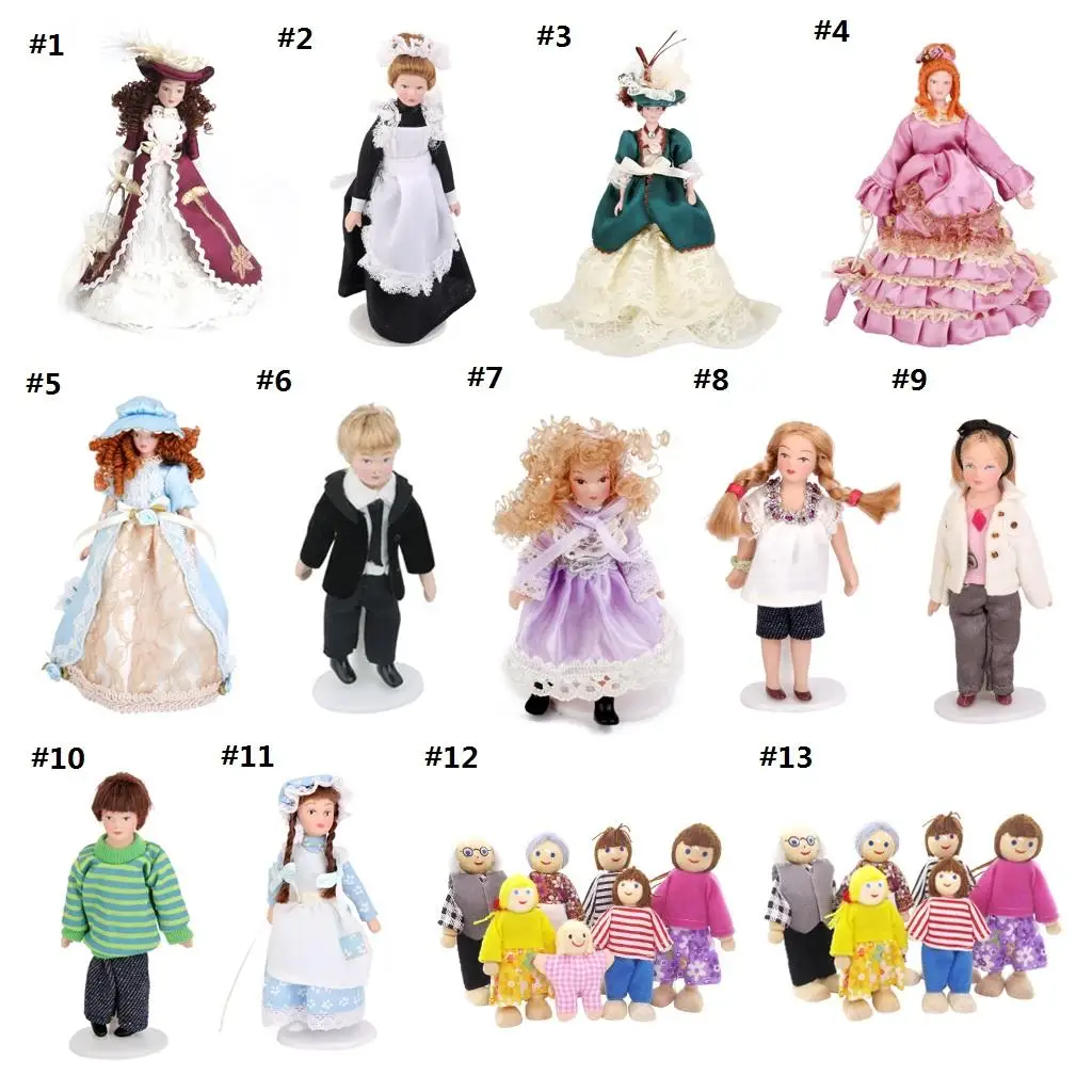 1/12 Scale DollHouse Miniature People Figures Wooden Dolls Family Scene