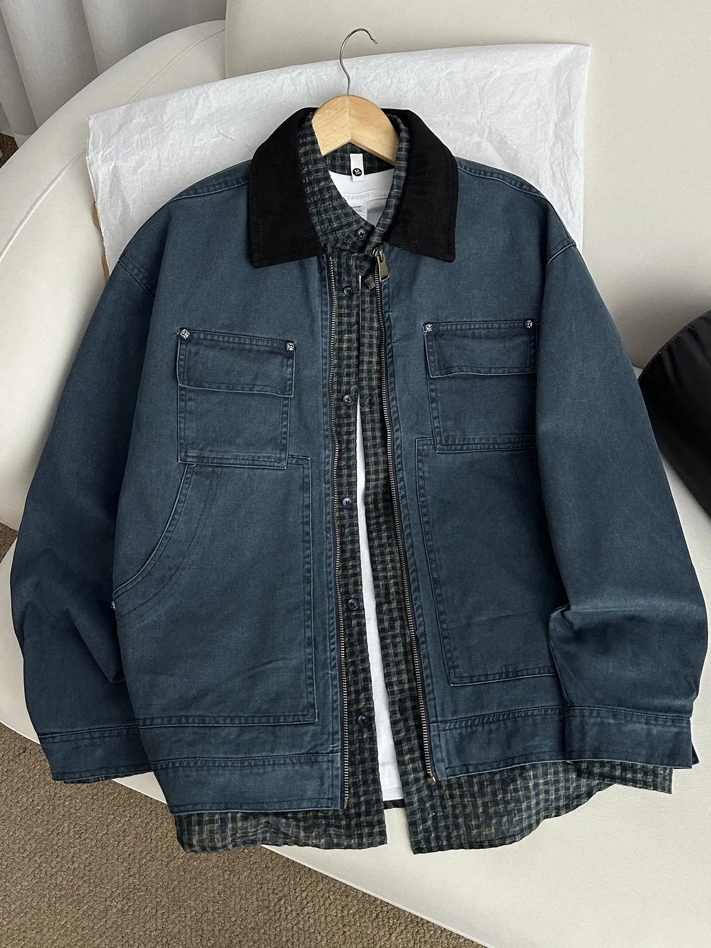 

Винтажная рабочая куртка Detroit Workwear для мужчин, из канваса и денима, весенняя, в американском ретро-стиле, с воротником-стойкой, бейсбольная, стандартного кроя, на молнии