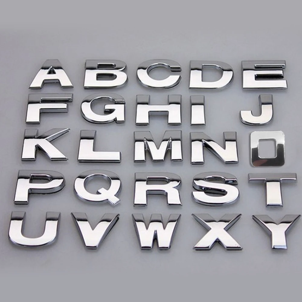 3D Metal Alphabet Silver Badge Chrome Silver Letters Numbers Logo Car Stickers Automobiles Car Accessories Stickers Decoration