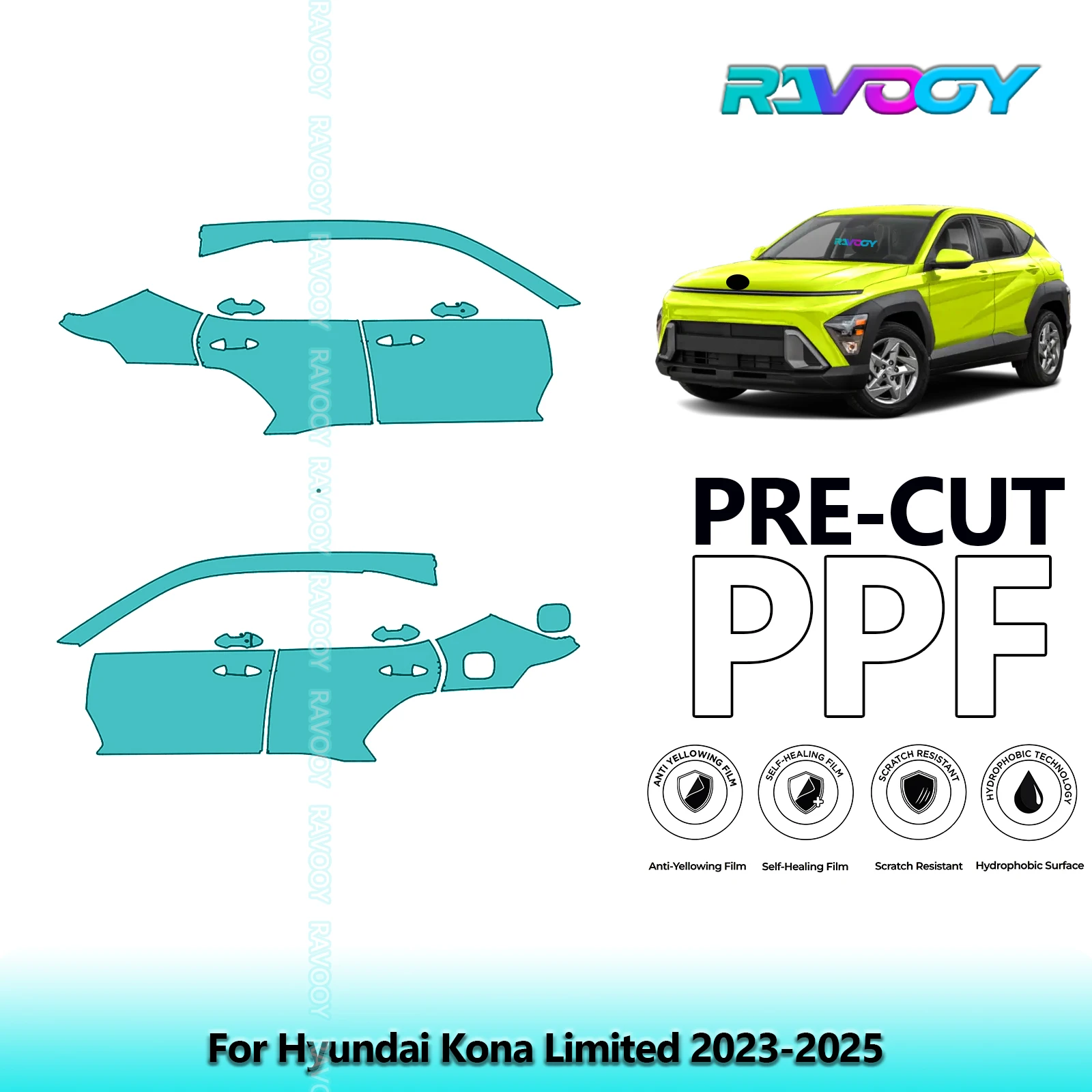 

For Hyundai Kona Limited 2023-2025 8.5mil Clear Matte Pre-Cut PPF Door & A/B Pillar Kit TPU Paint Protection Film Set