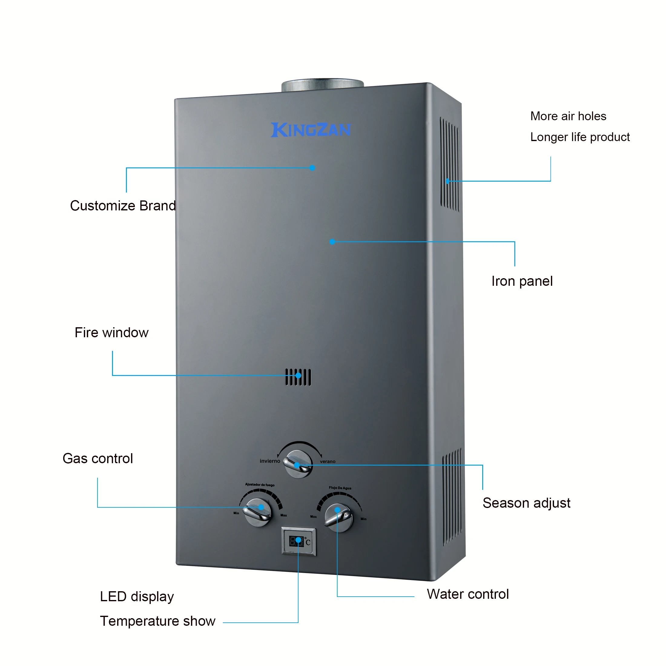 سخانات مياه كهربائية وغازية فورية معتمدة من CE لعام 2025 - نوع المداخن الخارجي النحاسي 6L/8L للاستحمام (توريد المصنع مباشرة) ​