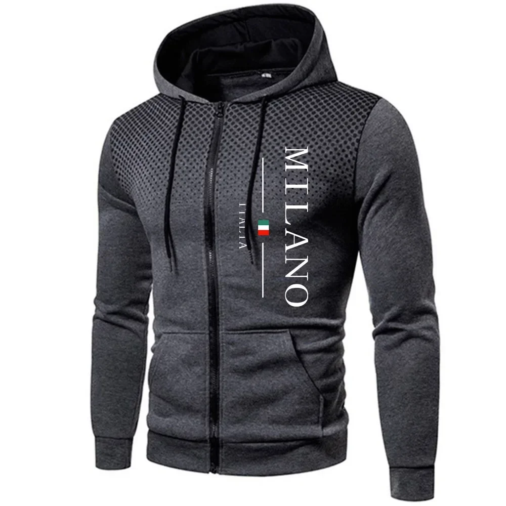 Italien Mailand Herren Kapuzenjacke mit Reißverschluss, Herbst-Winter, Alltag, Sportlich, Jogging-Hoodie, Outdoor-Motorradjacke – Detail 5