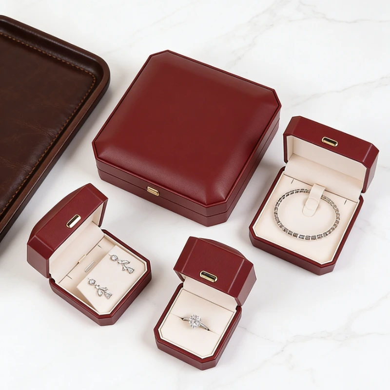 

Velvet Jewelry Gift Box Set Faux Leather Octagonal Dome Ring/Pendant Box for Wedding Proposal Birthday Party