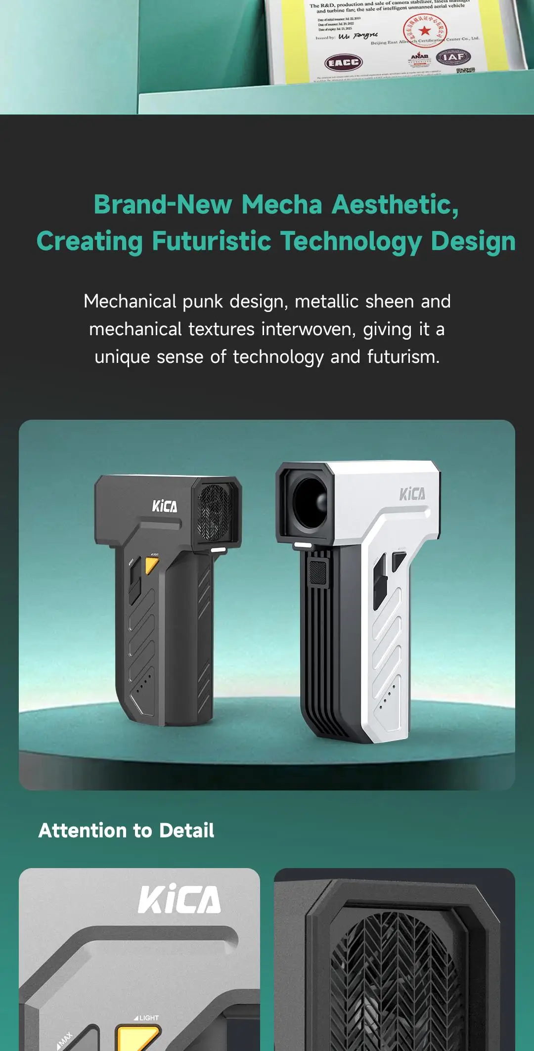 KICA Jetfan Ultra 45m/s منفضة هواء مضغوطة منفاخ كهربائي أضواء LED محمولة لاسلكية 116000   دورة في الدقيقة قابلة للشحن 4000 مللي أمبير