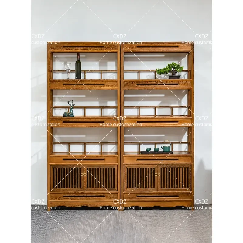 Simple Solid Wood Bookshelf Multi-layer Display Rack Storage Partition Shelf Chinese Style Locker for Home Office