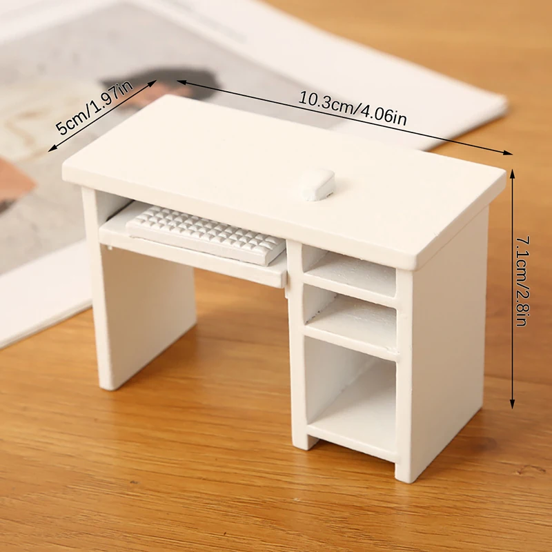 1 مجموعة دمية خشبية مكتب الكمبيوتر الماوس لوحة المفاتيح مجموعة دمية دراسة زخرفة الأثاث المشهد الصغير البناء الدعائم #6