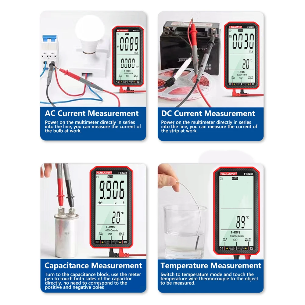 Large Screen Smart Multimeter Touch Screen Digital Display Auto Ranging Voltage Current Ohmmeter Transistor Tester