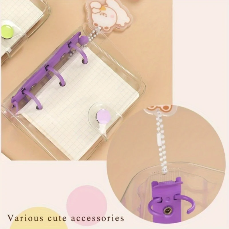 1Pc Creative Cute Transparent 3 ring Mini Loose-leaf Hand Book Student Portable Notebook ring binder School Supplies