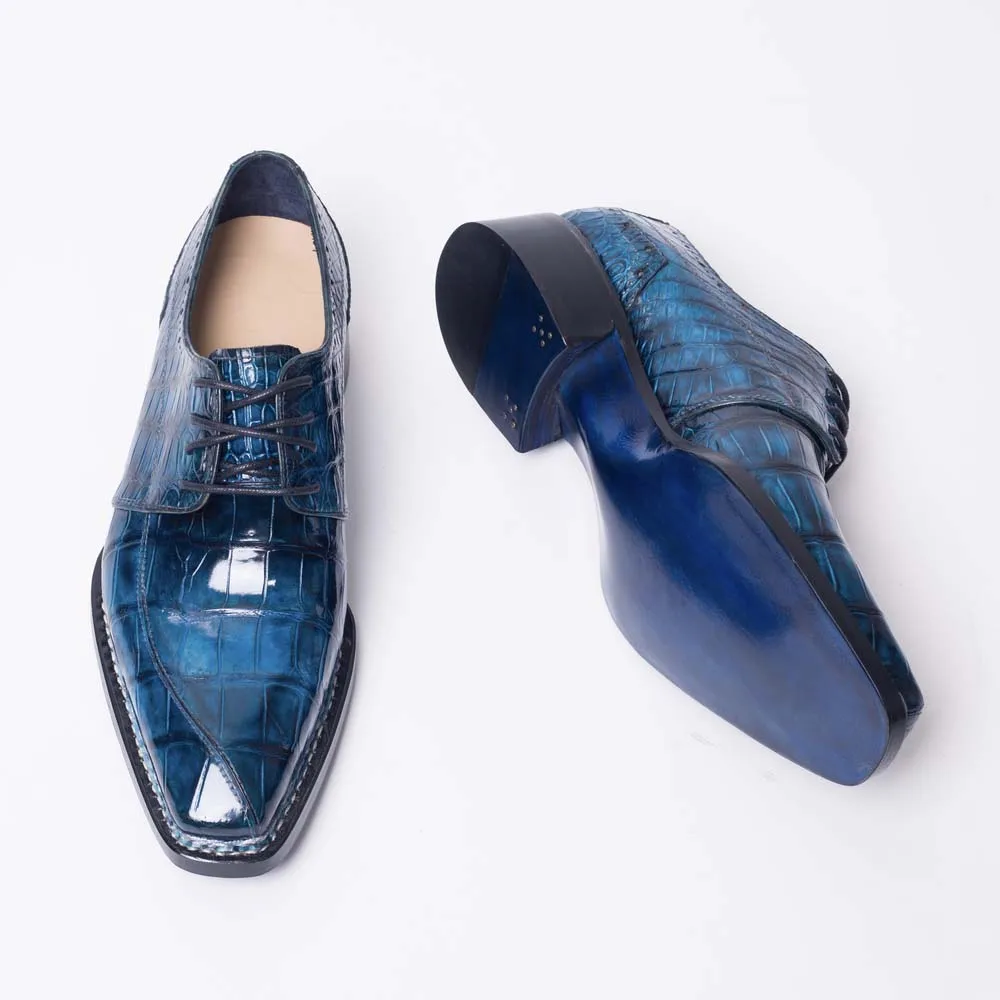 sanyeshechiping men formal shoes male crocodile shoes blue shoes