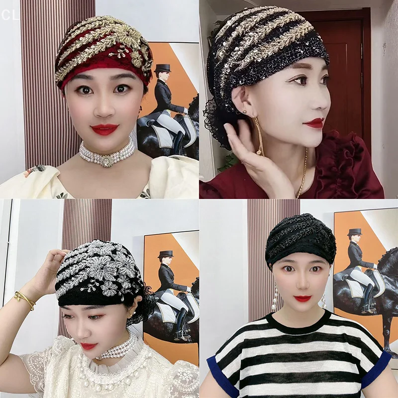 Summer Breathable Lace Turban Cap For Women Hair Cover Hat Head Wraps Bonnet Muslim Hat Headscarf Elastic Full Cover Headwear
