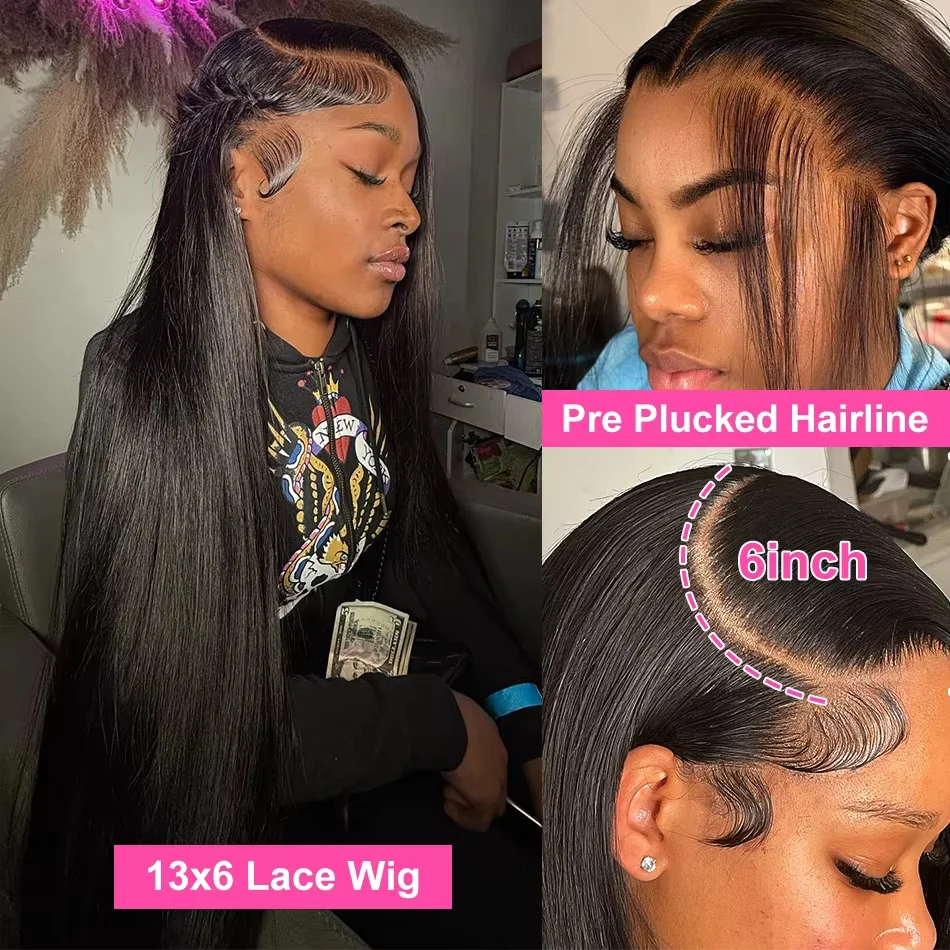 วิกผมตรงแบบลูกไม้ด้านหน้าขนาด 30-40 นิ้ว ผมตรงบราซิลแท้ วิกผมมนุษย์ 13x4 13x6 HD Lace Frontal สำหรับผู้หญิง